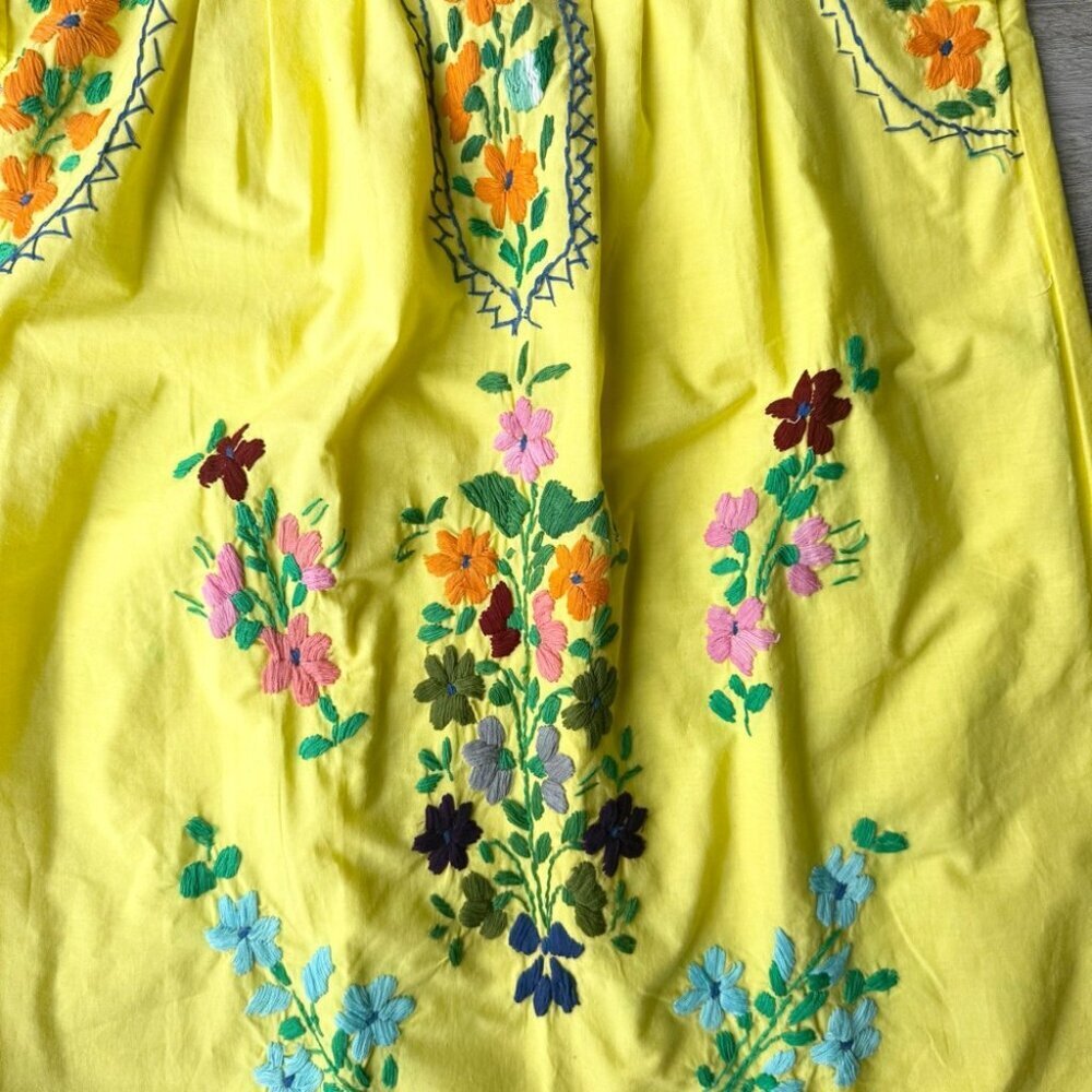 Vintage Handmade 70s Mexican Embroidered Midi Dress Peasant Style - Picture 7 of 14